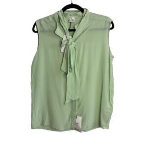 Iris & Ink Green Sleeveless Silk Neck Tie Blouse NWT